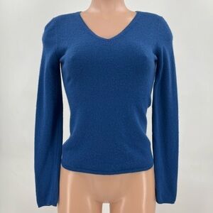 InCashmere Baby Cashmere Blue Long Sleeve V-Neck Pullover Sweater Size Small